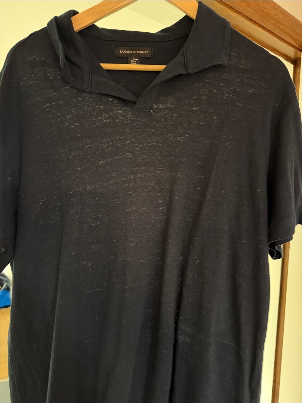 Banana Republic Men's Dark Navy Short-Sleeve Polo Shirt - Linen